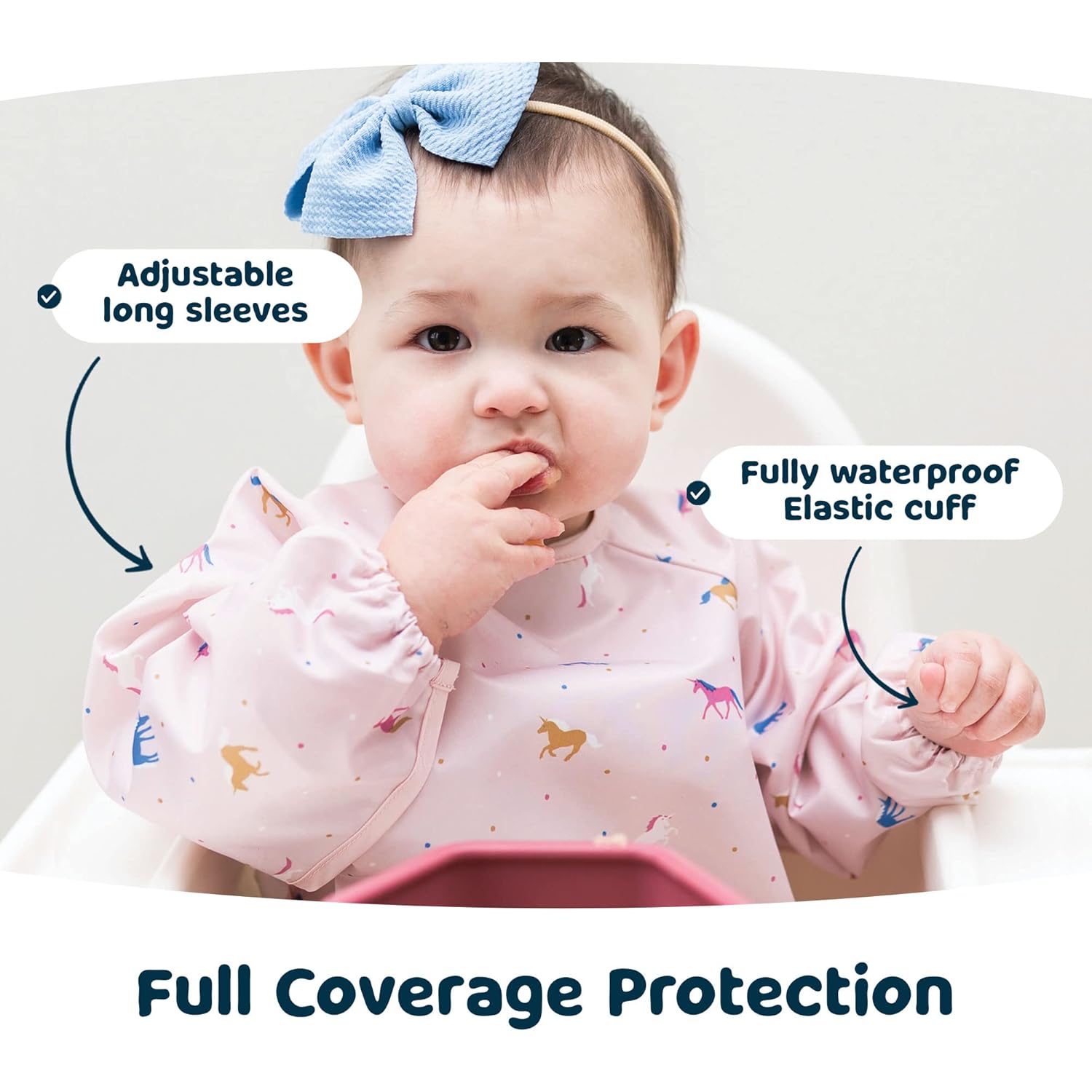 Tiny Twinkle Mess Proof Baby Bib,Waterproof Smock Baby Bib for Eating,Machine Washable Long Sleeve