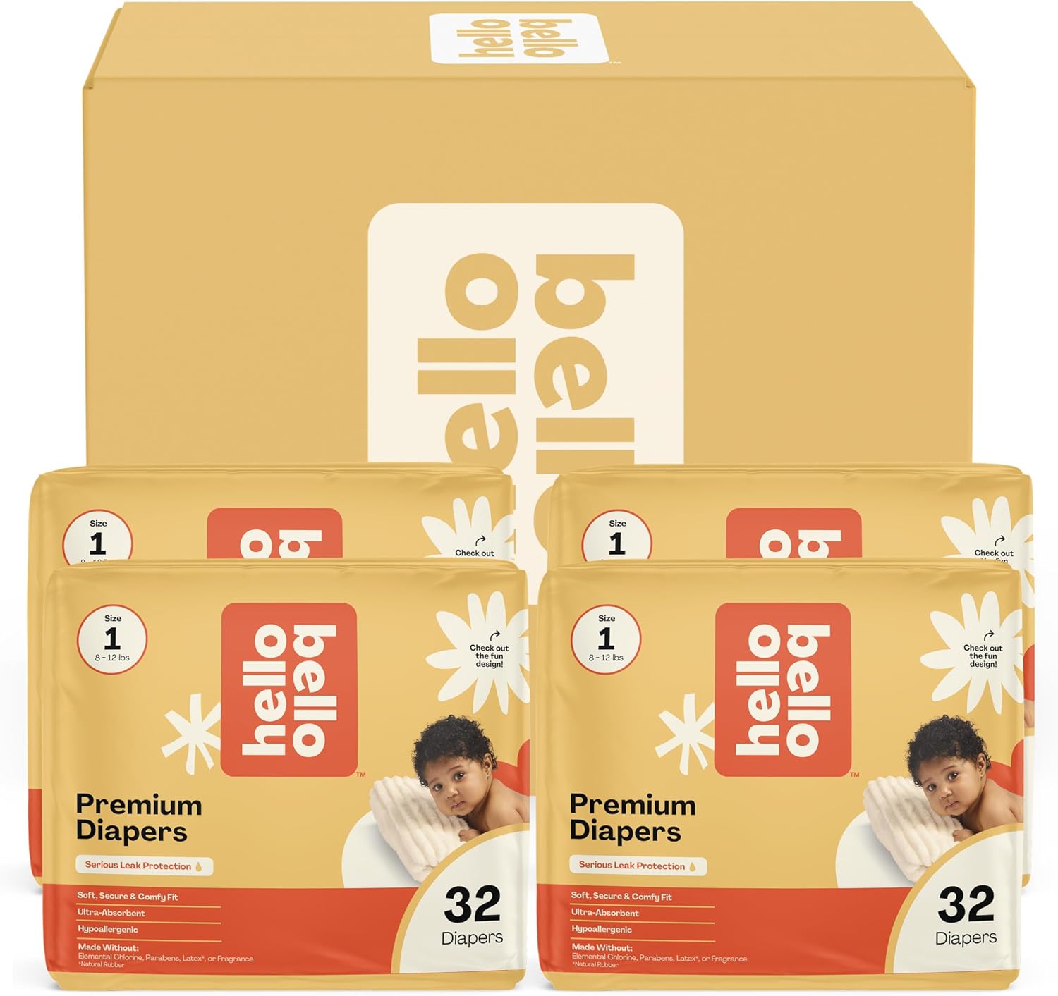 Hello Bello Premium Diapers, Size 1 (8-12 lbs) Surprise Pack for Boys - 128 Count, Hypoallergenic