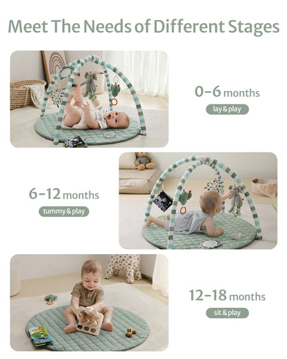 Blissful Diary Baby Play Gym Mat, Tummy Time Mat with 6 Detachable Toys for Stage-Based Sensory &