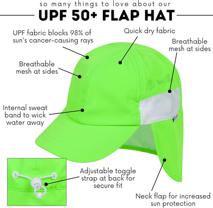 SwimZip Sun Hat with Neck Flap | UPF 50+ Protection for Baby, Toddler, and Kids