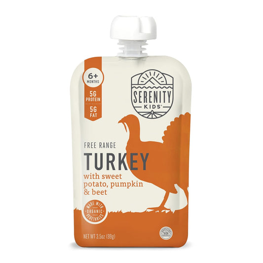 Serenity Kids 6+ Months Turkey Puree Baby Food Pouches - Ethically Sourced BPA-Free Pumpkin Puree &