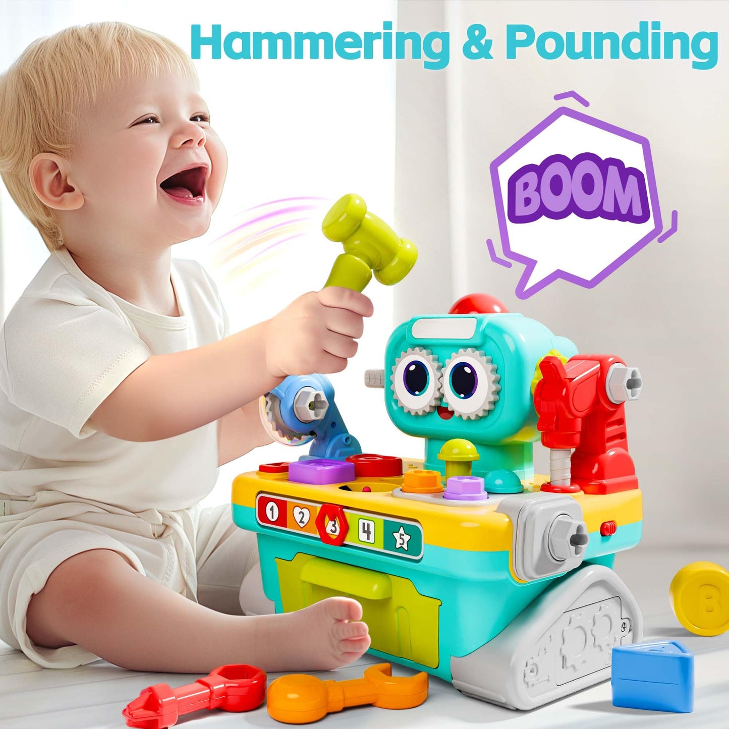 iPlay, iLearn Toddler Musical Workbench Toy, 1 Year Boy Gift, Baby Tool Set