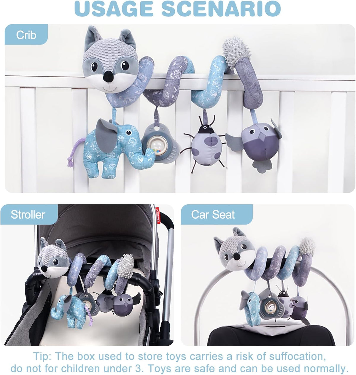 Jollybaby Baby Car Seat Stroller Toys, Plush Activity Hanging Spiral Activity Pram Crib with Music