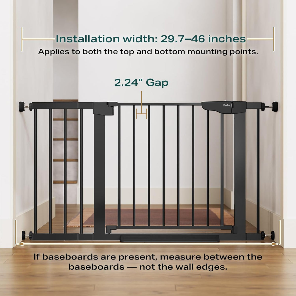 Cumbor 29.7-46" Baby Gate for Stairs, Mom's Choice Awards Winner-Auto Close Dog Gate for The House