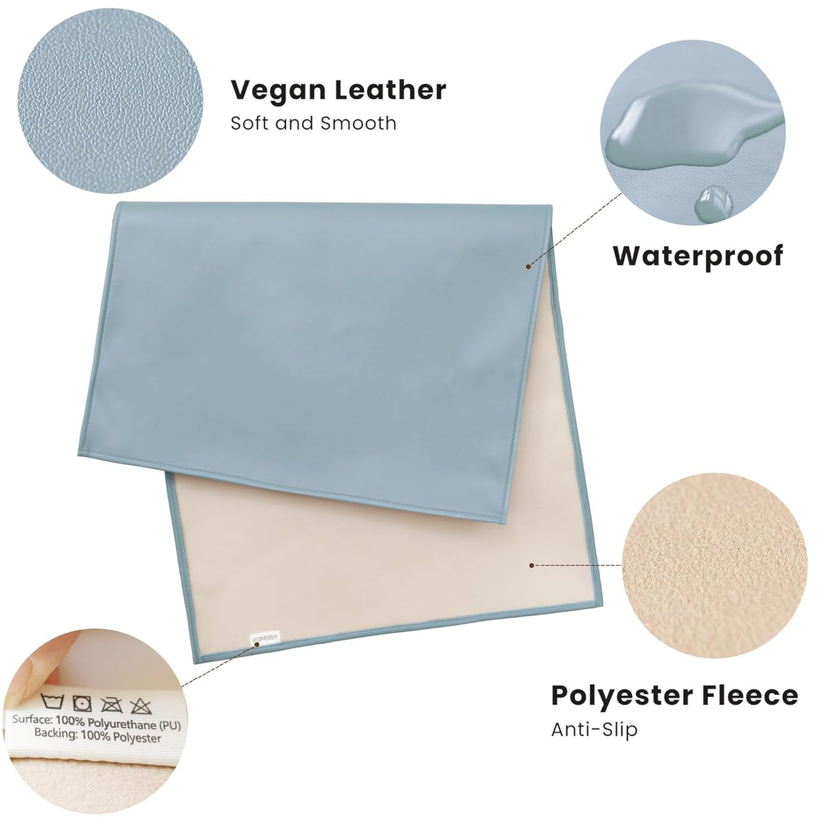 Konssy Faux Leather Baby Changing Mat, Waterproof, Wipeable & Portable Diaper Changing Pad for