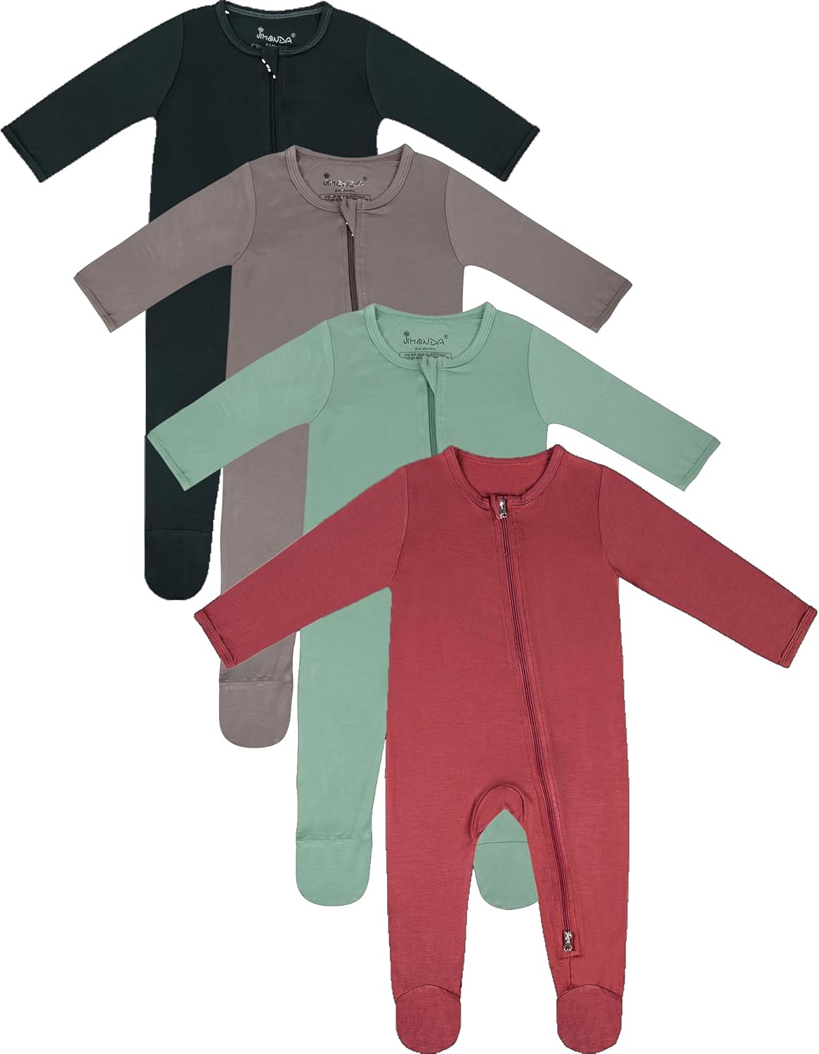 Jimonda Baby Boy Romper 4-Pack - Bamboo Zip-Up Pajamas for 0-24 Months,Unisex Footed