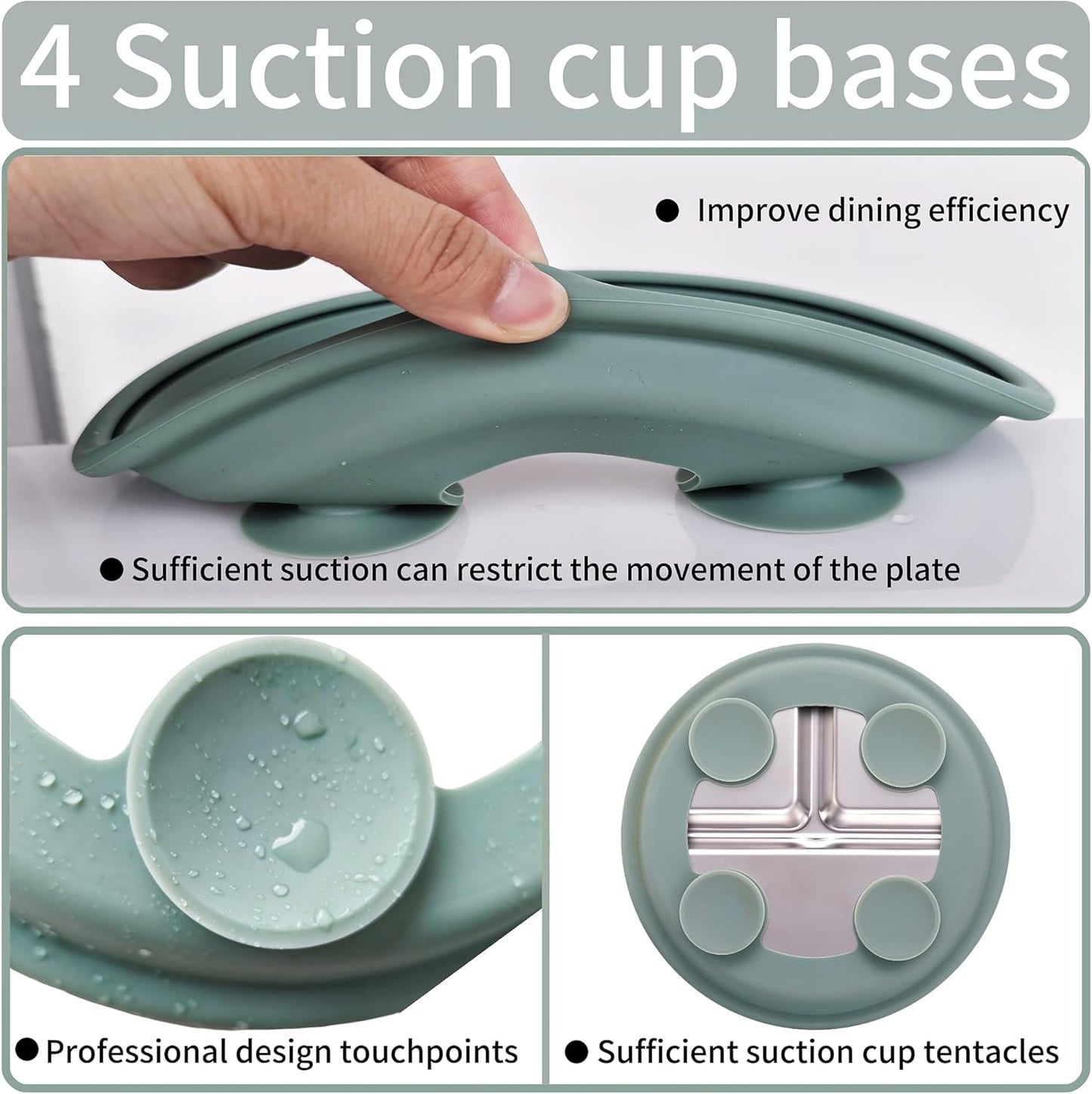 3Pack Sainless Steel Kids Plates with Suction, 8.1” Divided Toddler Baby Plates with Removable