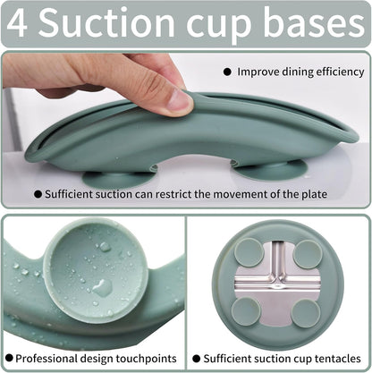 3Pack Sainless Steel Kids Plates with Suction, 8.1” Divided Toddler Baby Plates with Removable