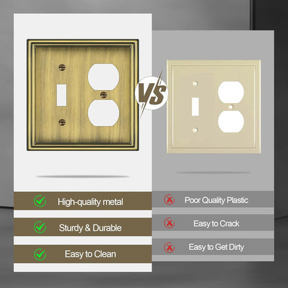 Combination Metal Light Switch Covers Wall Plate, 1 Toggle/1 Duplex Switch Plate Outlet Covers