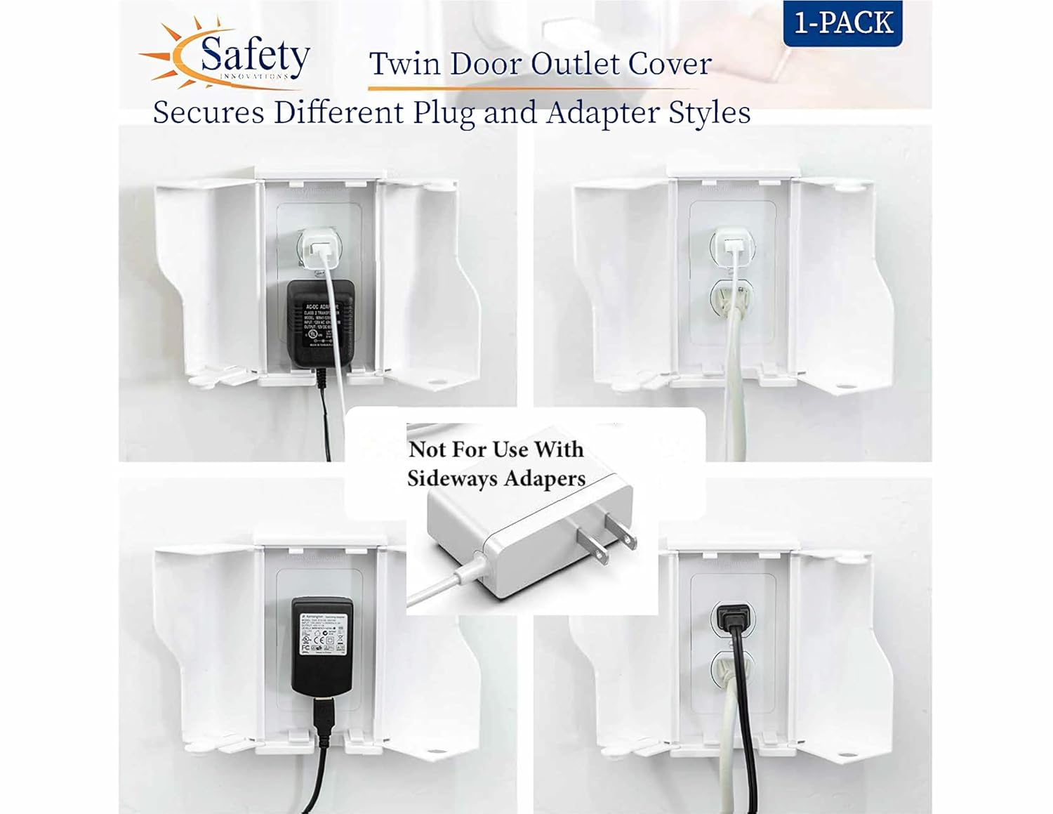 Safety Innovations Twin Door Baby Safety Outlet Cover Box for Babyproofing Outlets - More Interior