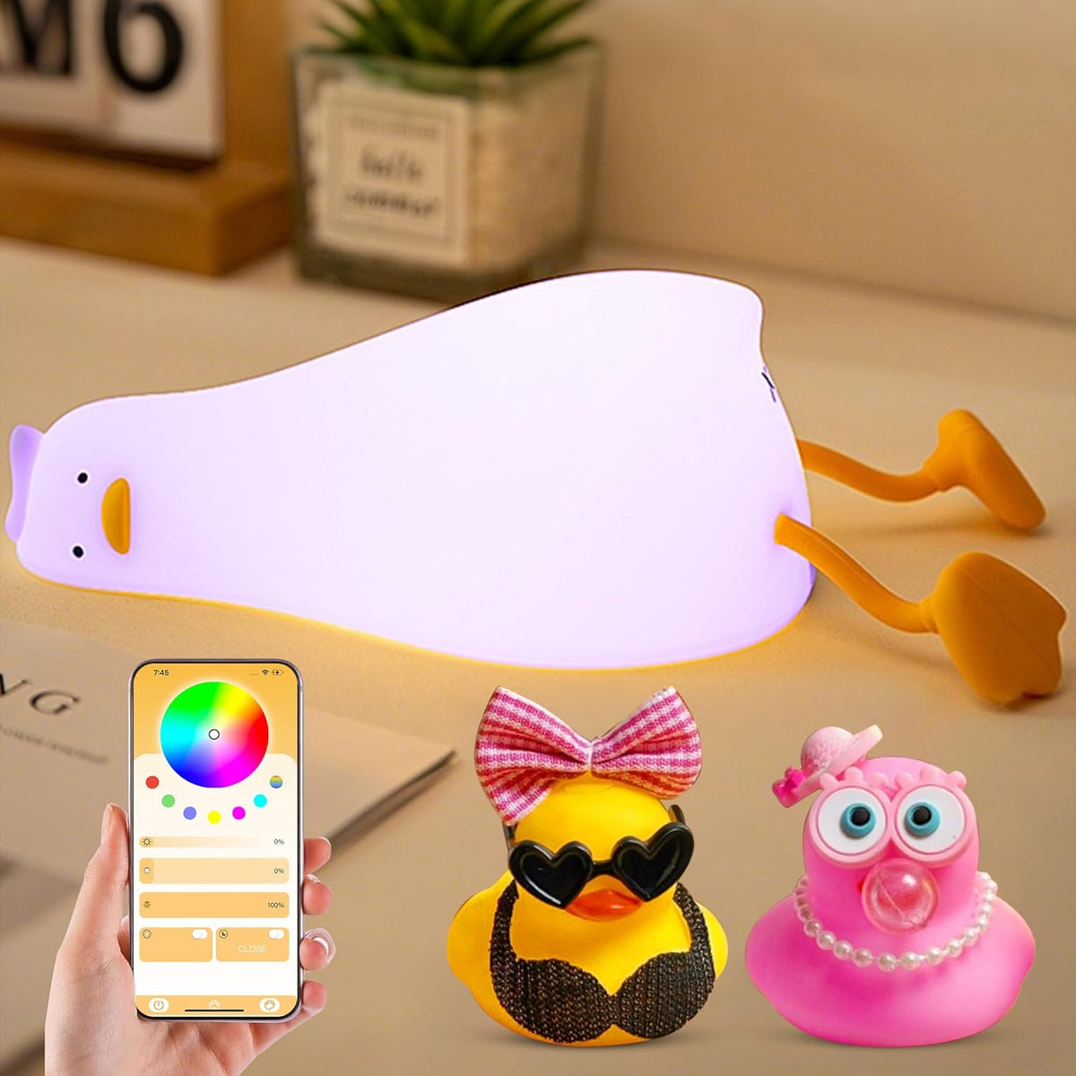 Cute Duck Night Light with Color Changing, APP/Tap Control Fun Lying Flat Ducky Lamp with Blind Box