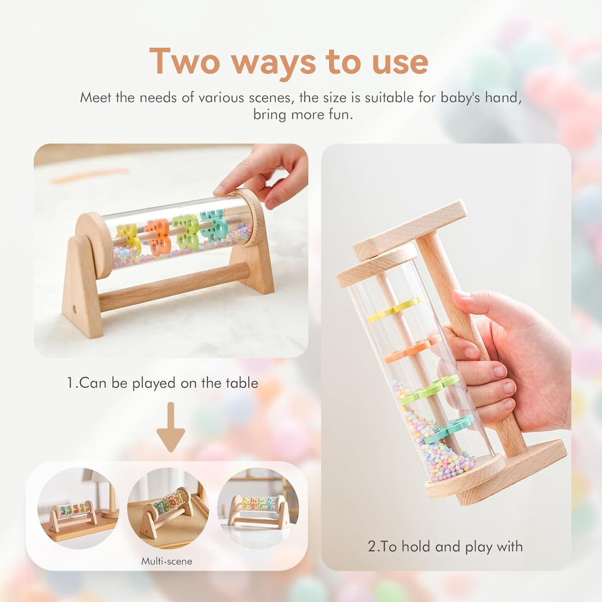 WOODEN TEETHER Wooden Soothing Rain Stick with Handle for 12 Months+ Babies Montessori Musical Baby