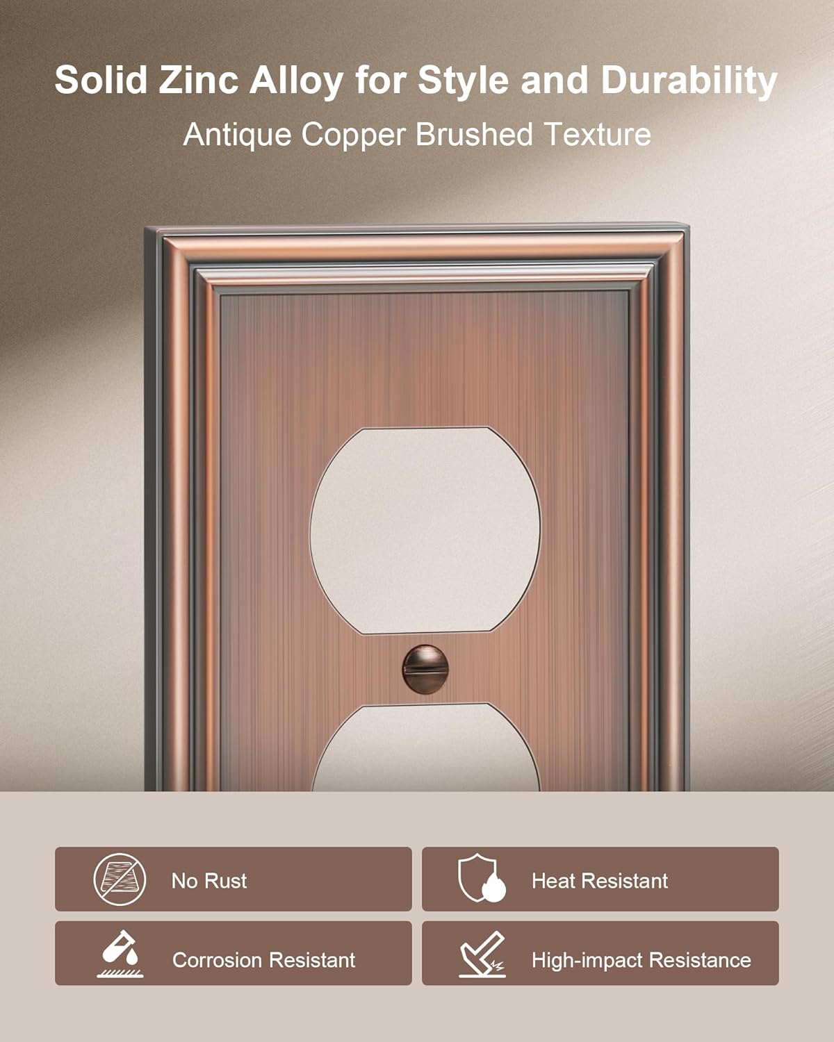 6-Pack Single Duplex Outlet Cover Plate, Decorative Antique Copper Switch Plates and Outlet Covers
