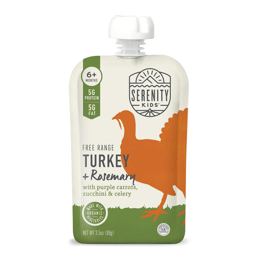 Serenity Kids 6+ Months Baby Food Pouches Puree - Free Range Turkey & Organic Rosemary Blend With