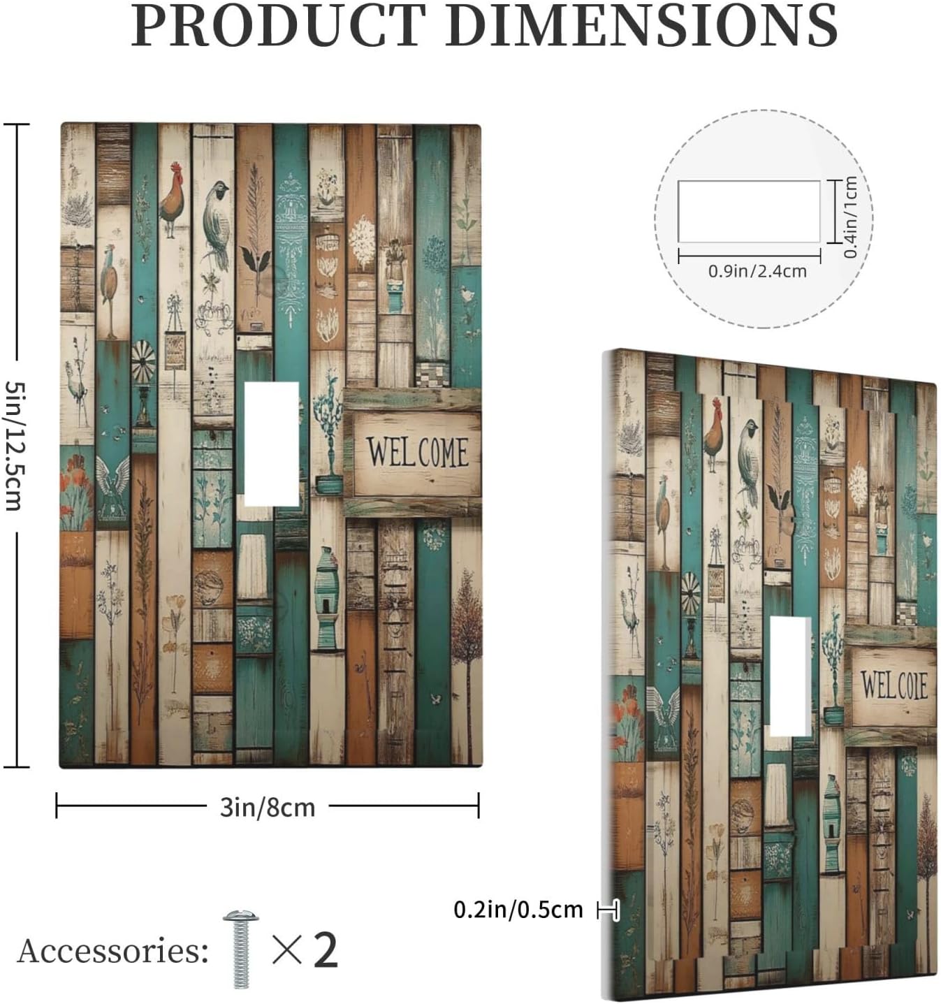 Decorative Light Switch Cover Vintage Wood Brown Turquoise Splicing 1 Gang Single Toggle Device