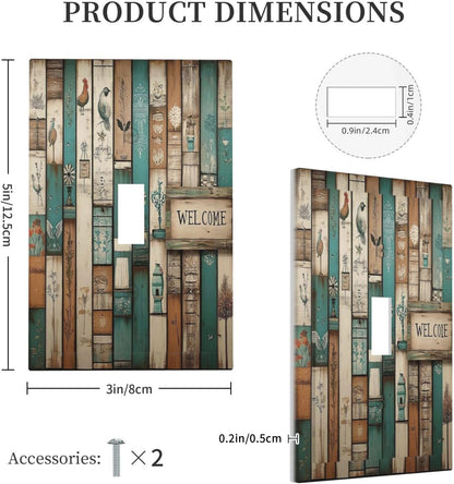 Decorative Light Switch Cover Vintage Wood Brown Turquoise Splicing 1 Gang Single Toggle Device