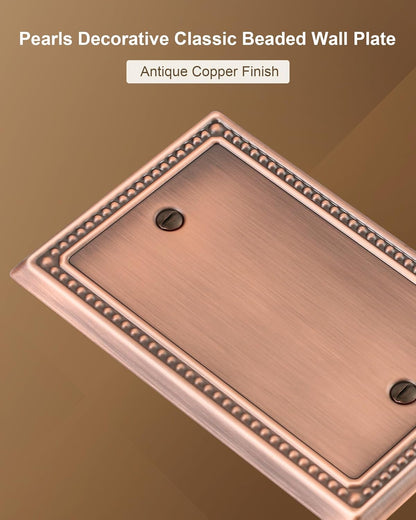 2-Pack Blank Outlet Cover Wall Plate, Metal Switch Plates Outlet Covers, Antique Copper Pearls