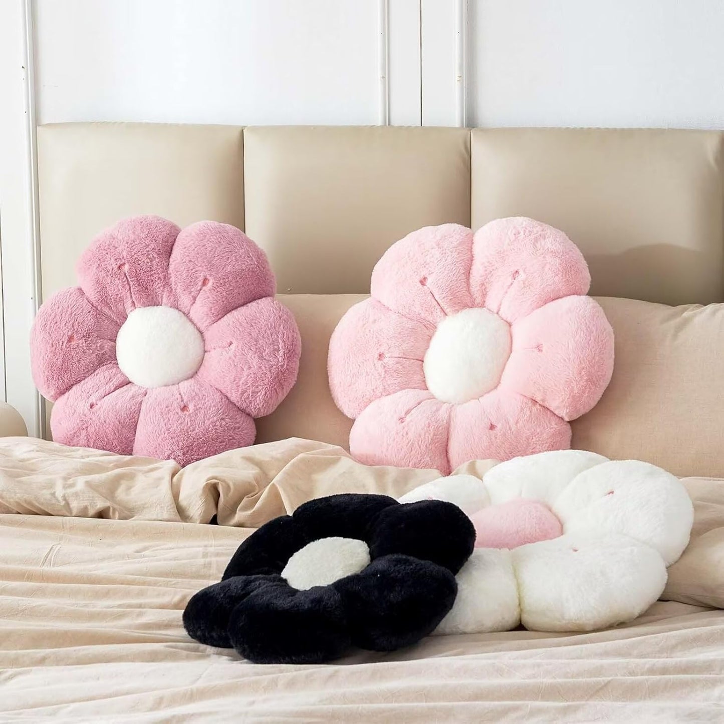 Flower Pillow, Cute Flower Shaped Decorative Pillow, Soft Rabbit Fur Daisy Pillow Home Decor Floor