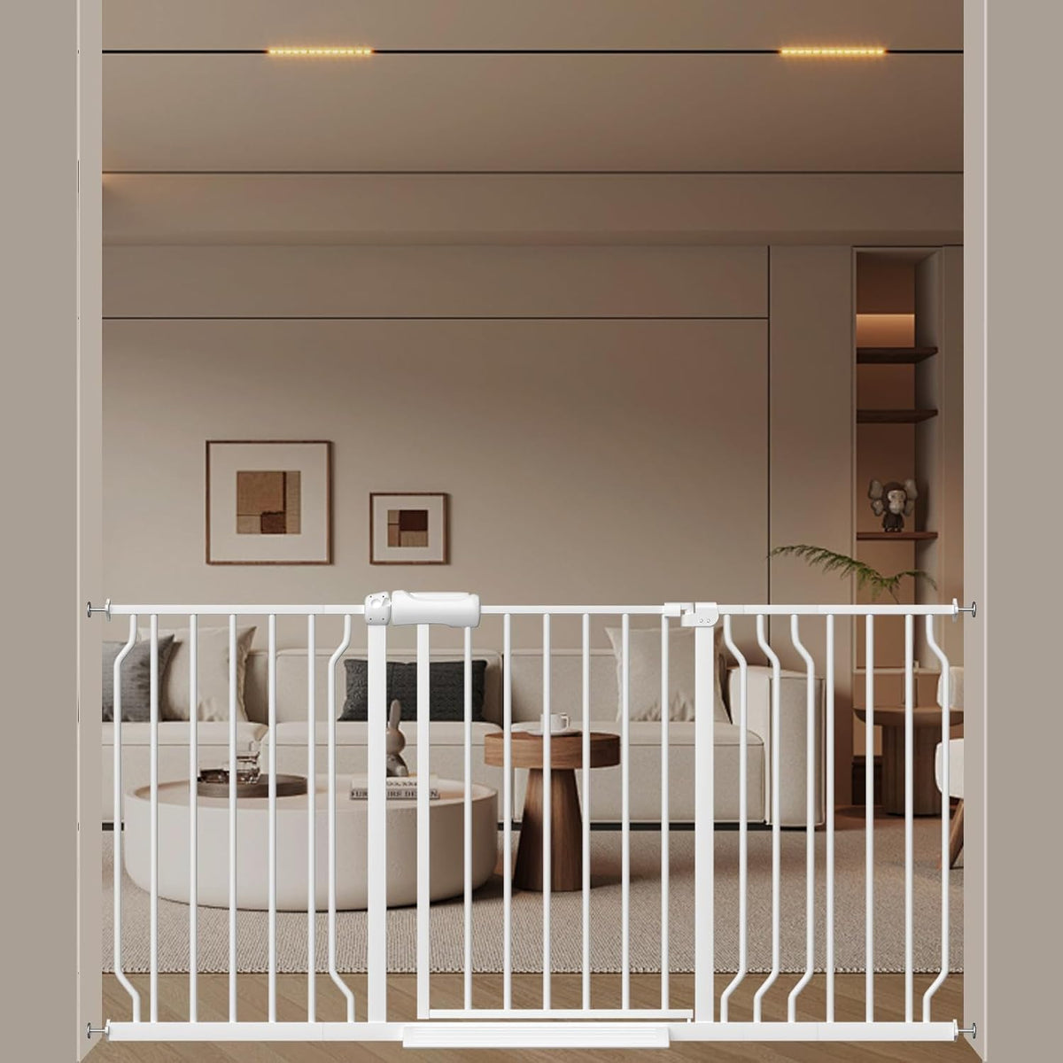 WAOWAO Baby Gate 52.76-62.2" Extra Wide Pressure Mounted Walk Through Swing Auto Close Safety White