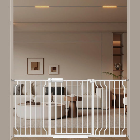 WAOWAO Baby Gate 52.76-62.2" Extra Wide Pressure Mounted Walk Through Swing Auto Close Safety White
