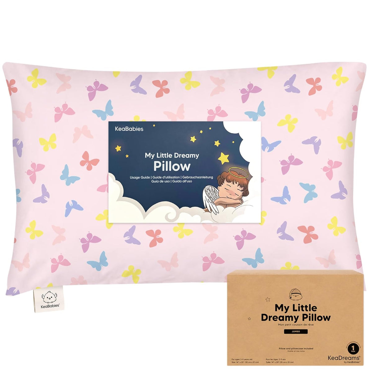 KeaBabies Toddler Pillow with Pillowcase, Jumbo 14X20 - Soft Organic Cotton Toddler Pillows for