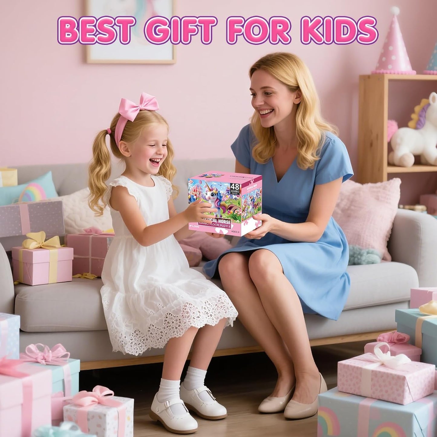 Jumbo Floor Puzzle for Kids,48 Piece Unicorn Large Jigsaw Puzzles,Puzzle for Toddler Ages 3-5,Fun