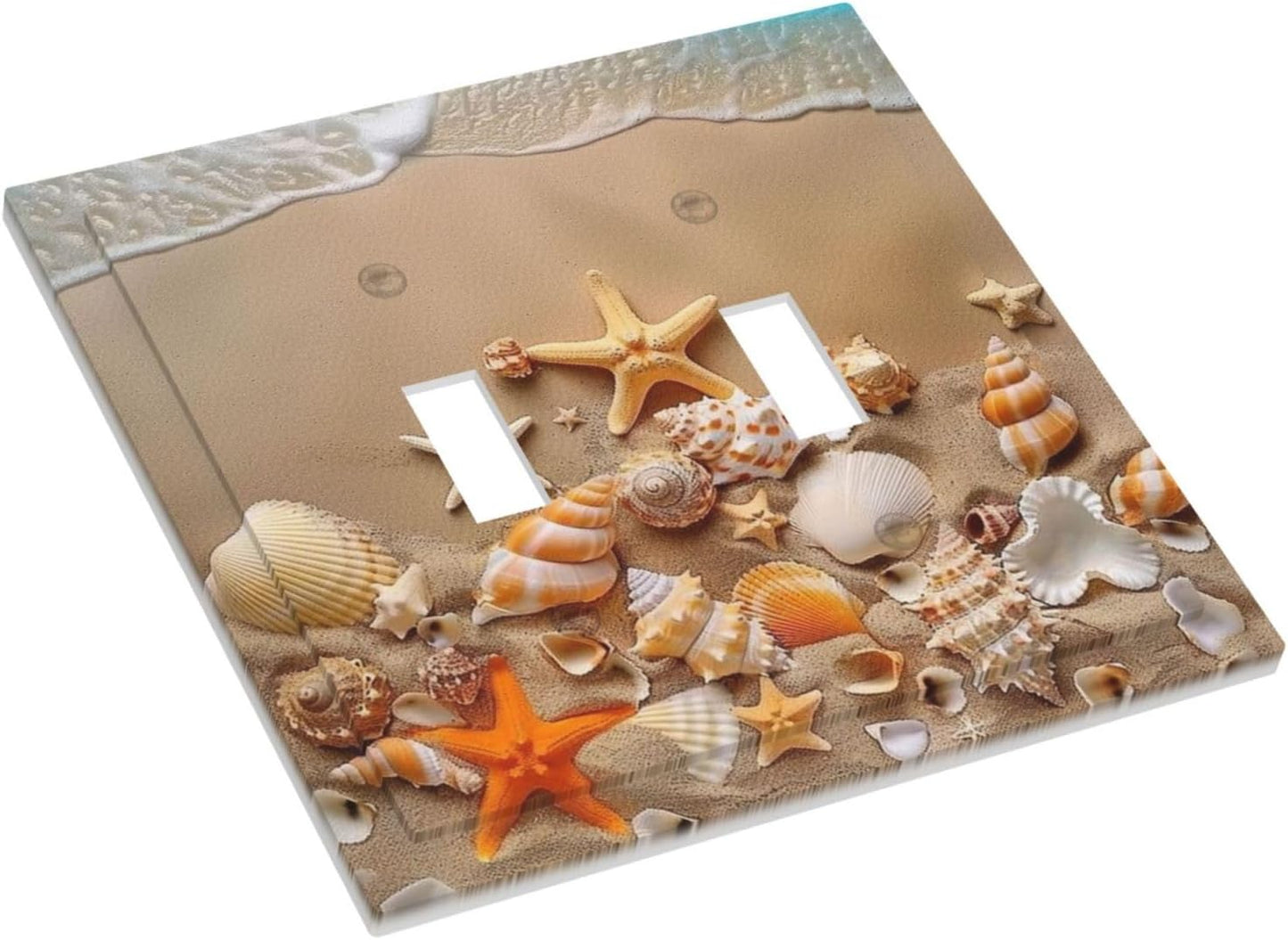 Decorative Switch Covers Plate Beachy Sea Ocean Seashell Starfish 2 Gang Wall Plate Unique Double