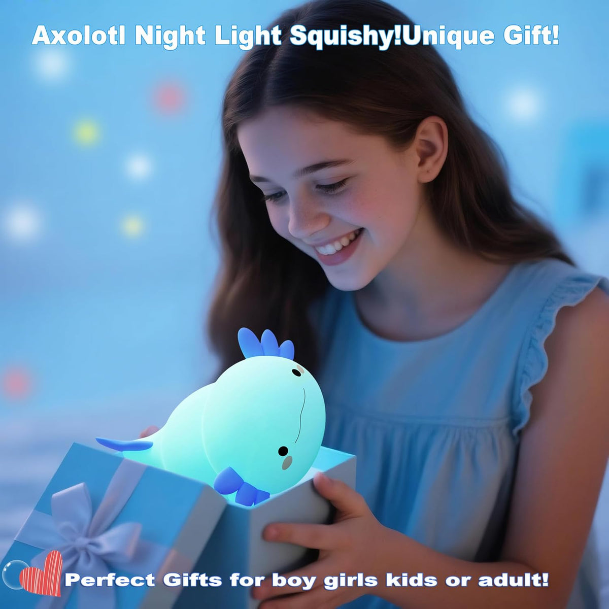 HAPPYBAG Axolotl Night Light,Cute Axolotl lamp Gifts for Kids,Dimmable Silicone Animal Nursery