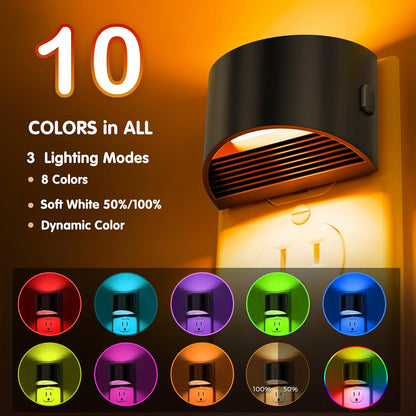 L LOHAS LED Night Lights Plug into Wall, Kids Night Lights with 8 RGB Color, Built-in Dusk to Dawn