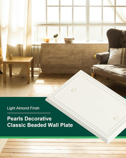 2-Pack Blank Outlet Cover Wall Plate, Metal Switch Plates Outlet Covers, Light Almond Pearls Beaded