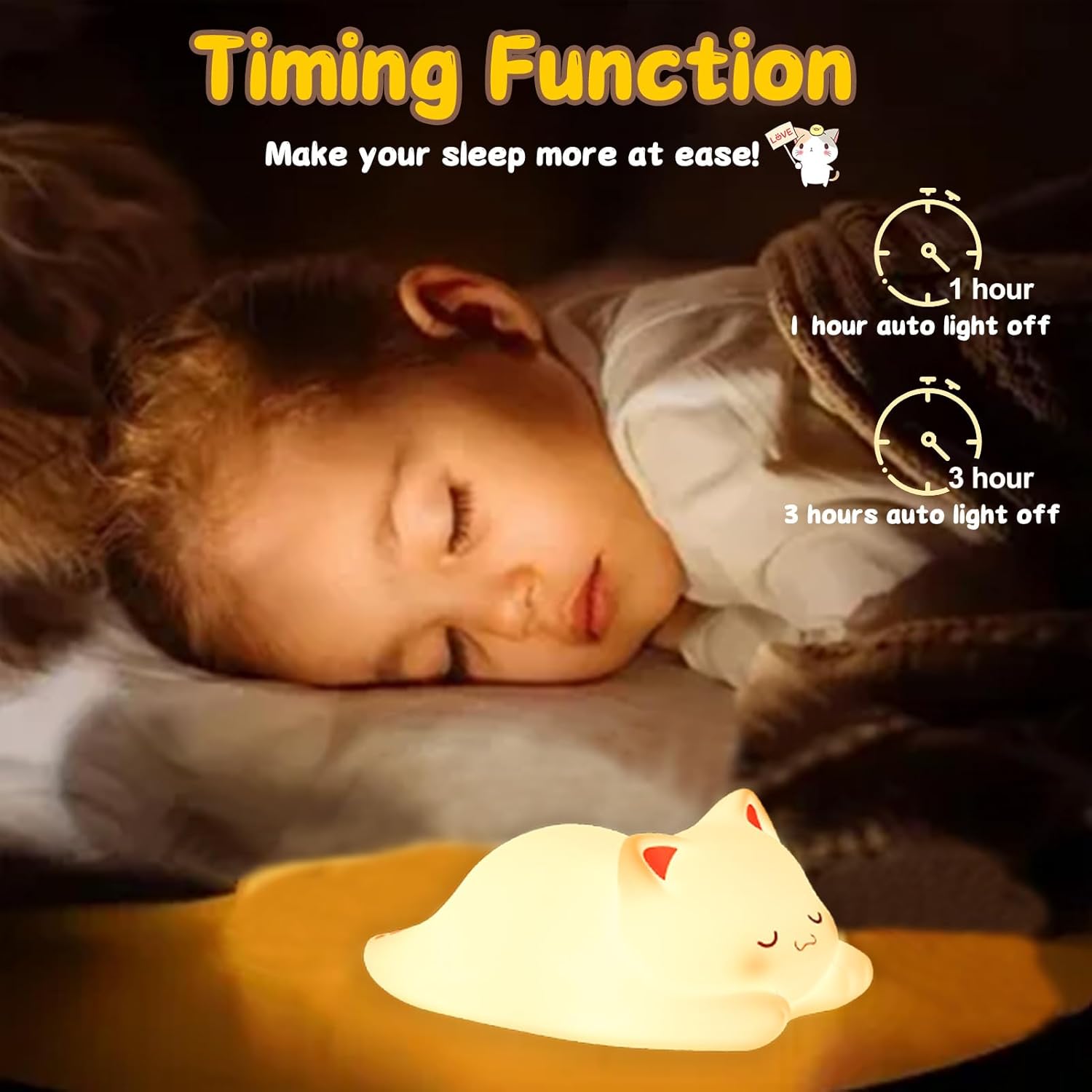 Tremdwoto Cat Night Light for Kids,Cute Colorful Night Light Baby Girl Squishy Night Light Lamp 1/3