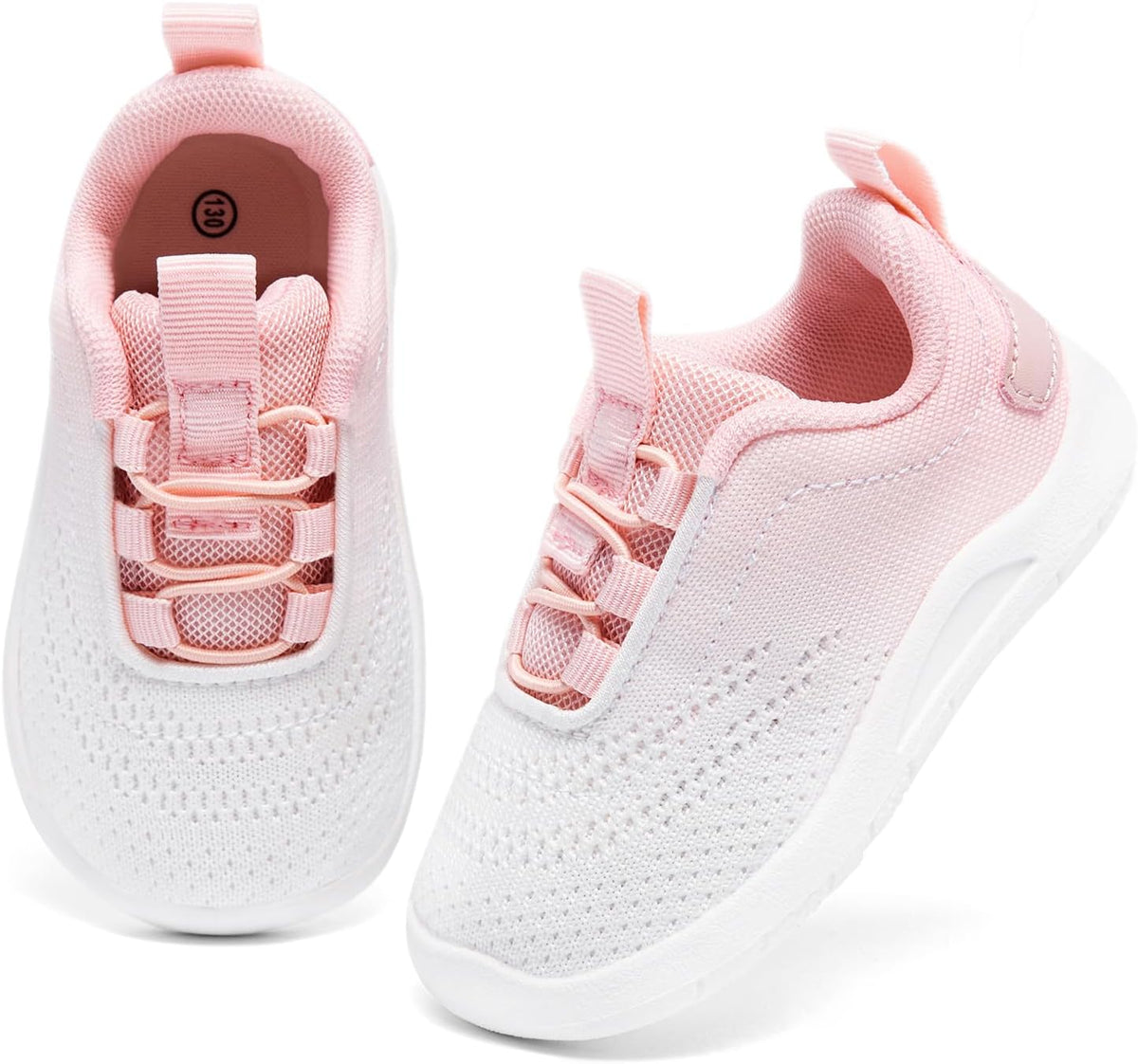 MORENDL Toddler Slip On Sneakers Baby Walking Shoes Non-Slip Breathable Unisex Pink Mesh Lace-Up