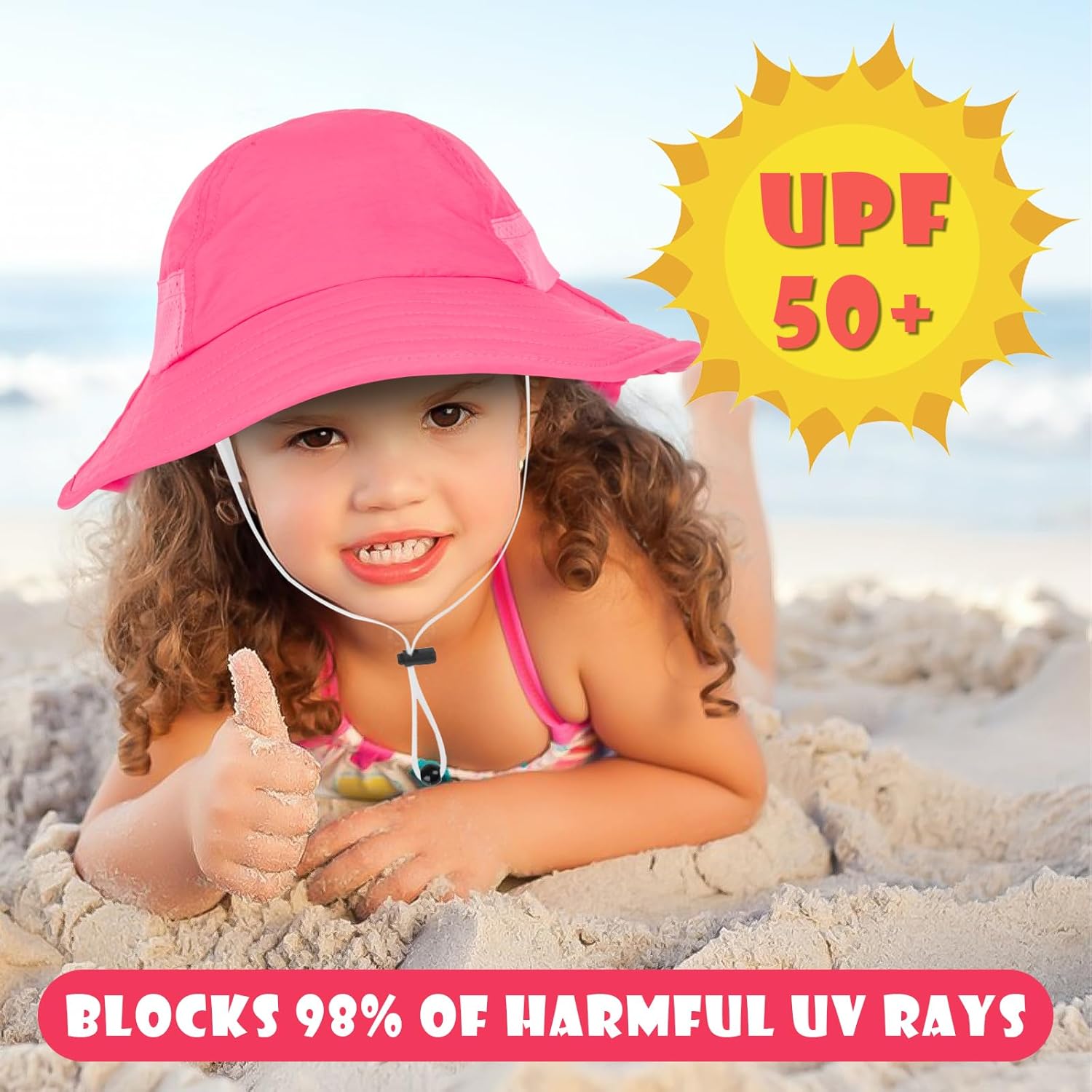 Toddler Baby Sun Hat Kids Summer UPF 50+ for Boys Girls Adjustable Beach Hats with Bucket Wide Brim