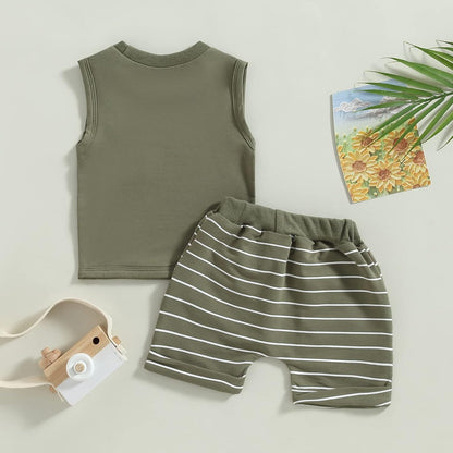 Kupretty Baby Boy Summer Clothes Sleeveless Tank Tops Vest T-Shirt + Casual Shorts Toddler Outfits