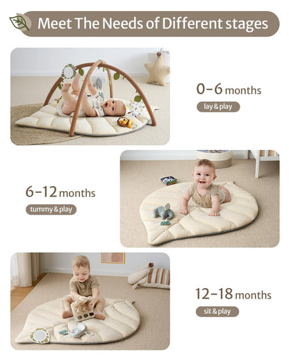 Blissful Diary Baby Play Gym & Activity Mat, Leaf Shaped Baby Tummy Time Play Mat with 6 Detachable