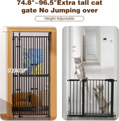 Glaf 74" Extra Tall Cat Gat, 30.31-38.19" Wide Adjustable Cat Door Pressure Mounted Pet Gate with