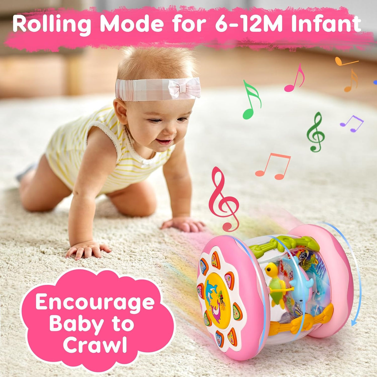 Baby Musical Light Up Toys 0-6 Months Tummy Time Ocean Projector Rotating Infant 0-3 4 5 6 7 8 9