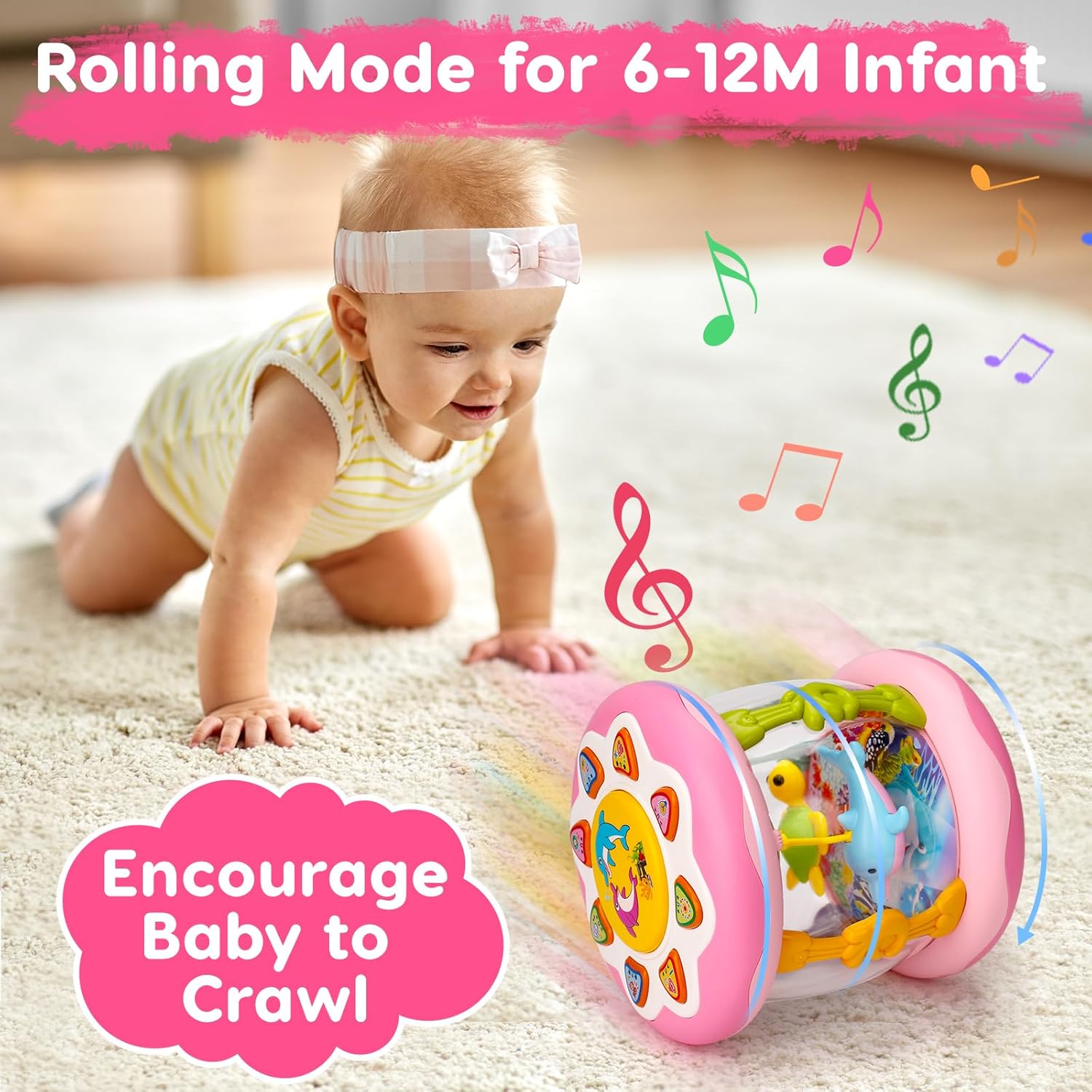 Baby Musical Light Up Toys 0-6 Months Tummy Time Ocean Projector Rotating Infant 0-3 4 5 6 7 8 9