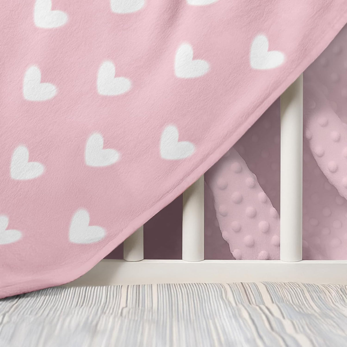 Heart Minky Baby Blanket 30 x 40 Inches for Girls, Soft Plush Receiving Blanket with Dotted Back