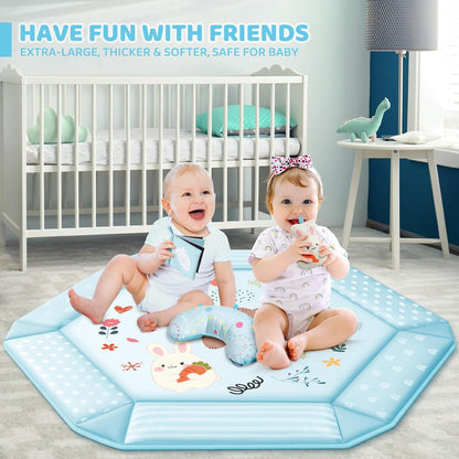 Baby Gym Play Mat, 8-in-1 Tummy Time Mat & Ball Pit with 6 Toys, Washable Baby Activity Mat for