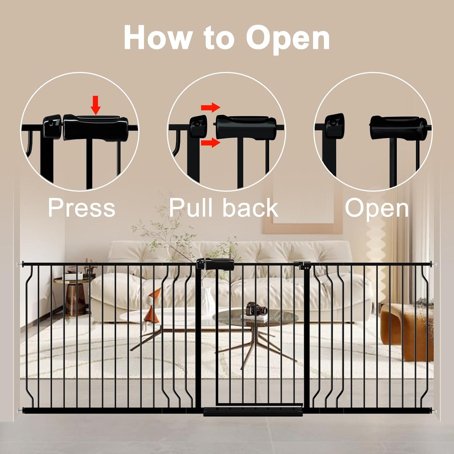 WAOWAO Baby Gate 85.83-95.24" Extra Wide Pressure Mounted Walk Through Swing Auto Close Safety