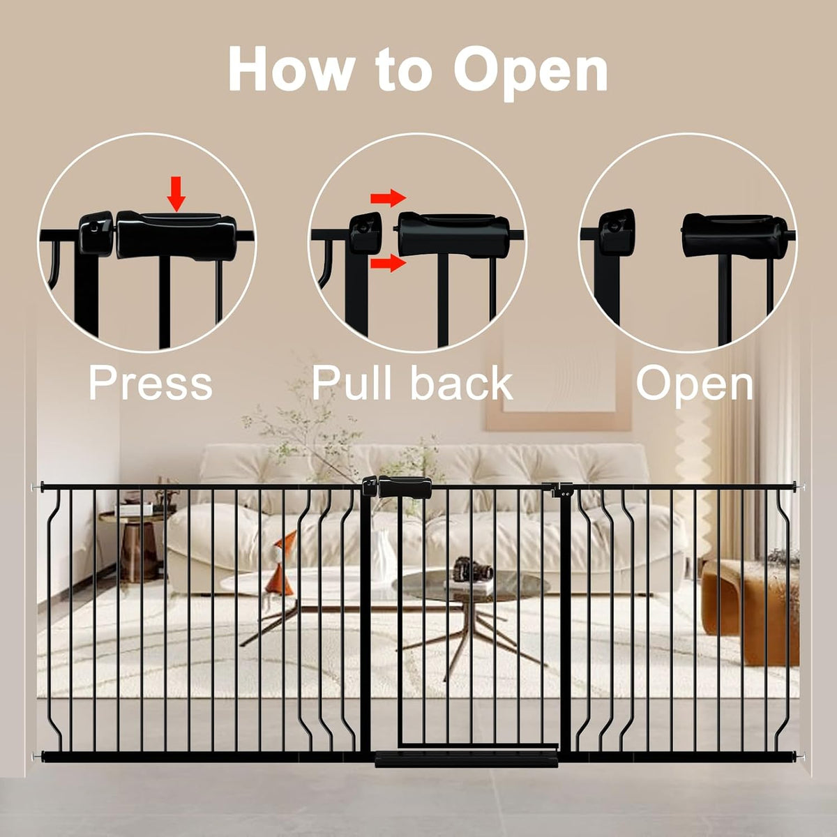 WAOWAO Baby Gate 100-109.42" Extra Wide Pressure Mounted Walk Through Swing Auto Close Safety Black