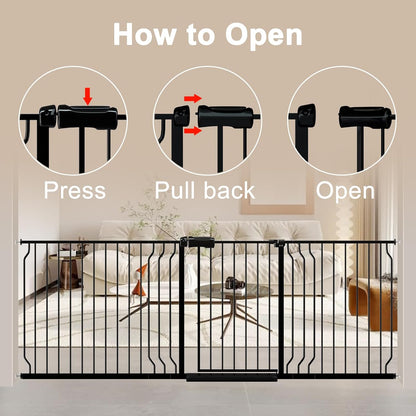 WAOWAO Baby Gate 100-109.42" Extra Wide Pressure Mounted Walk Through Swing Auto Close Safety Black