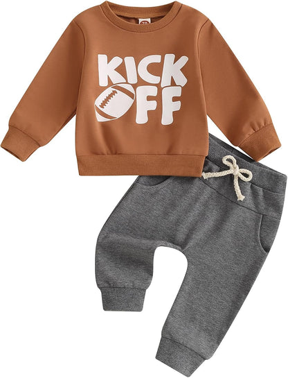 Baby Boy Clothes Fall 6 12 18 24 Months Football Long Sleeve Pullover Tops & Pant Sets Toddler