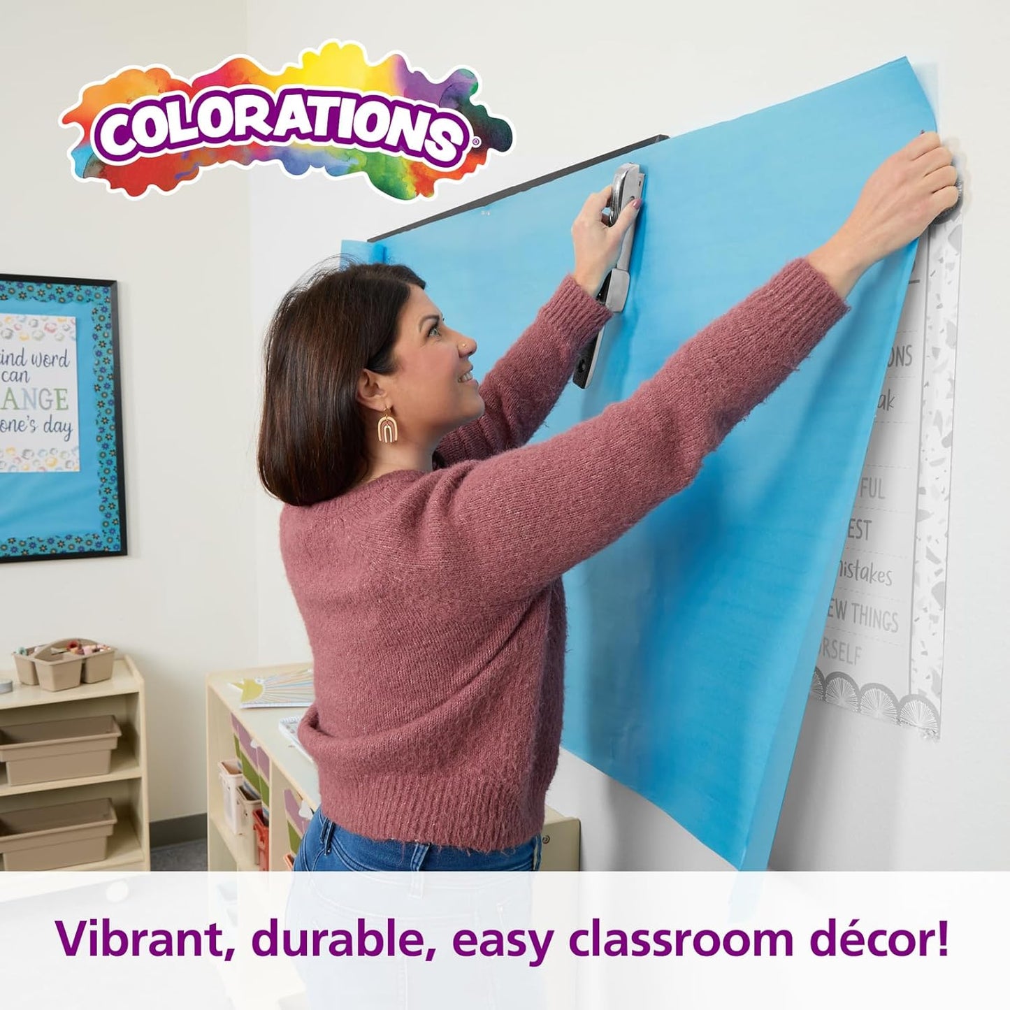 Colorations Arts and Crafts Paper Roll - 36" x 1000', Sky Blue, Dual Surface, Markers, Finger