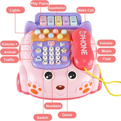 Baby Phone Toy,Baby Toy Phone Cartoon Baby Piano Music Light Toy Children Pretend Phone, Kids Cell