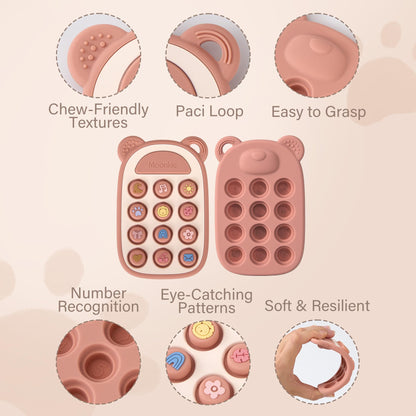 Moonkie Silicone Press Phone Teething Toy for Baby 3 Months+ | Soft BPA-Free Teether with Icon &