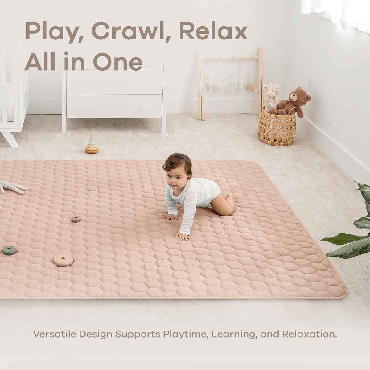 Comfy Cubs Rectangle Kids Play Mat - Large 60 x 96 inches Soft Quilted Baby Floor Mat with Non-Slip
