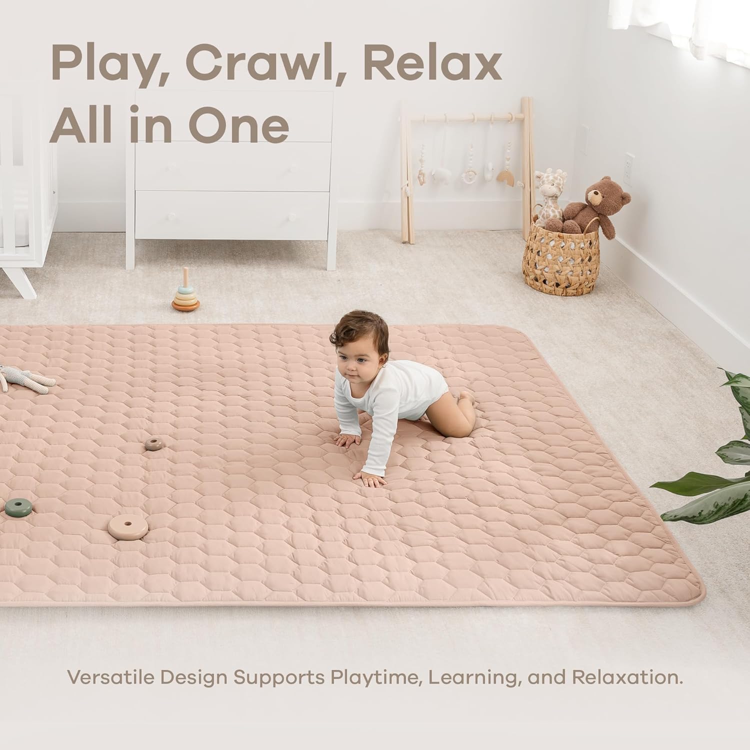 Comfy Cubs Rectangle Kids Play Mat - Large 60 x 96 inches Soft Quilted Baby Floor Mat with Non-Slip