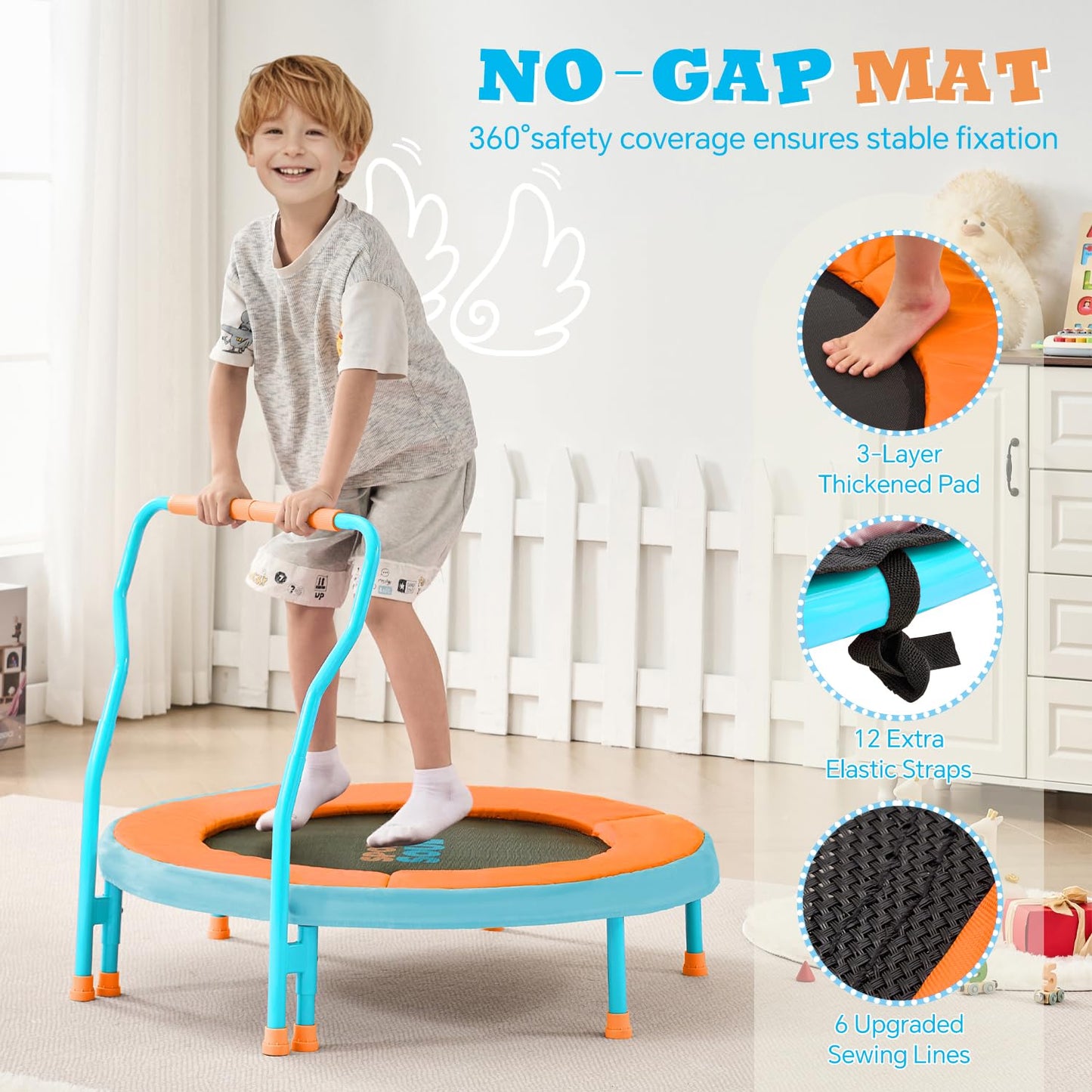 SPORTSOUL Mini Trampoline for Kids 3-6 with Super Safe Foam Handle Bar